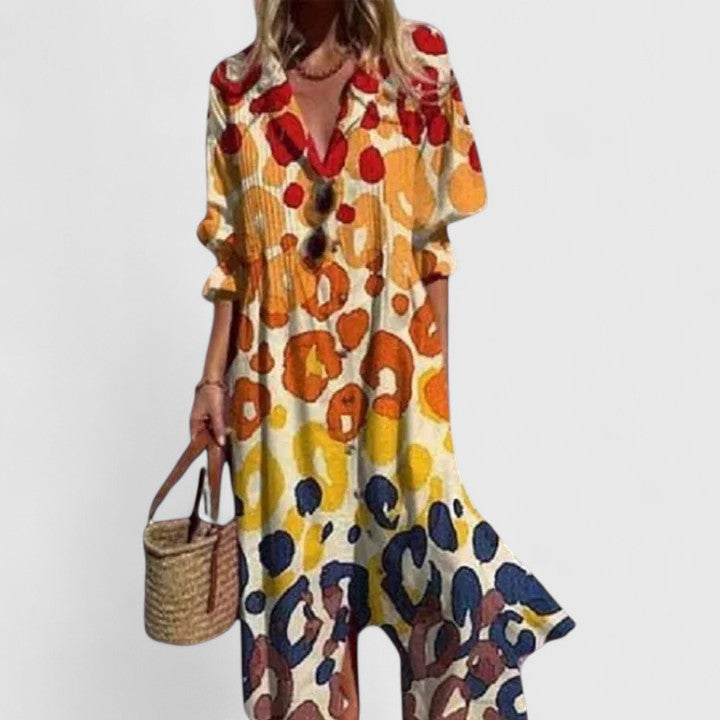 Elegant Boho Dress Women's Vibrant Colorful Print Casual Chic