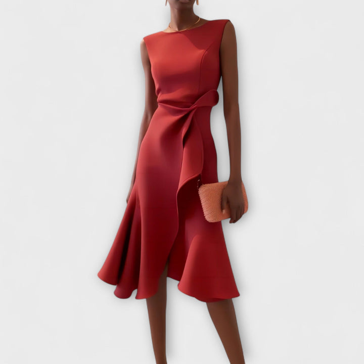 Sophisticated Midi Dress Sleeveless Asymmetric Drape Formal