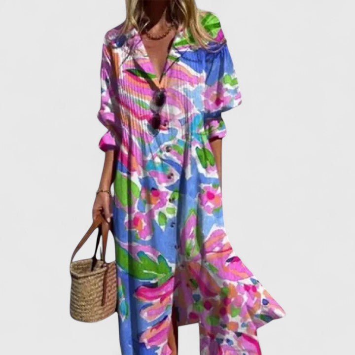 Elegant Boho Dress Women's Vibrant Colorful Print Casual Chic
