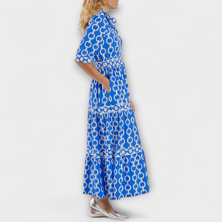 Chain Print Midi Dress Bold Pattern
