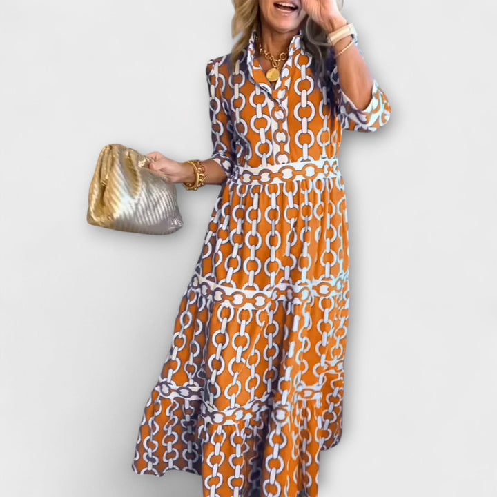 Chain Print Midi Dress Bold Pattern