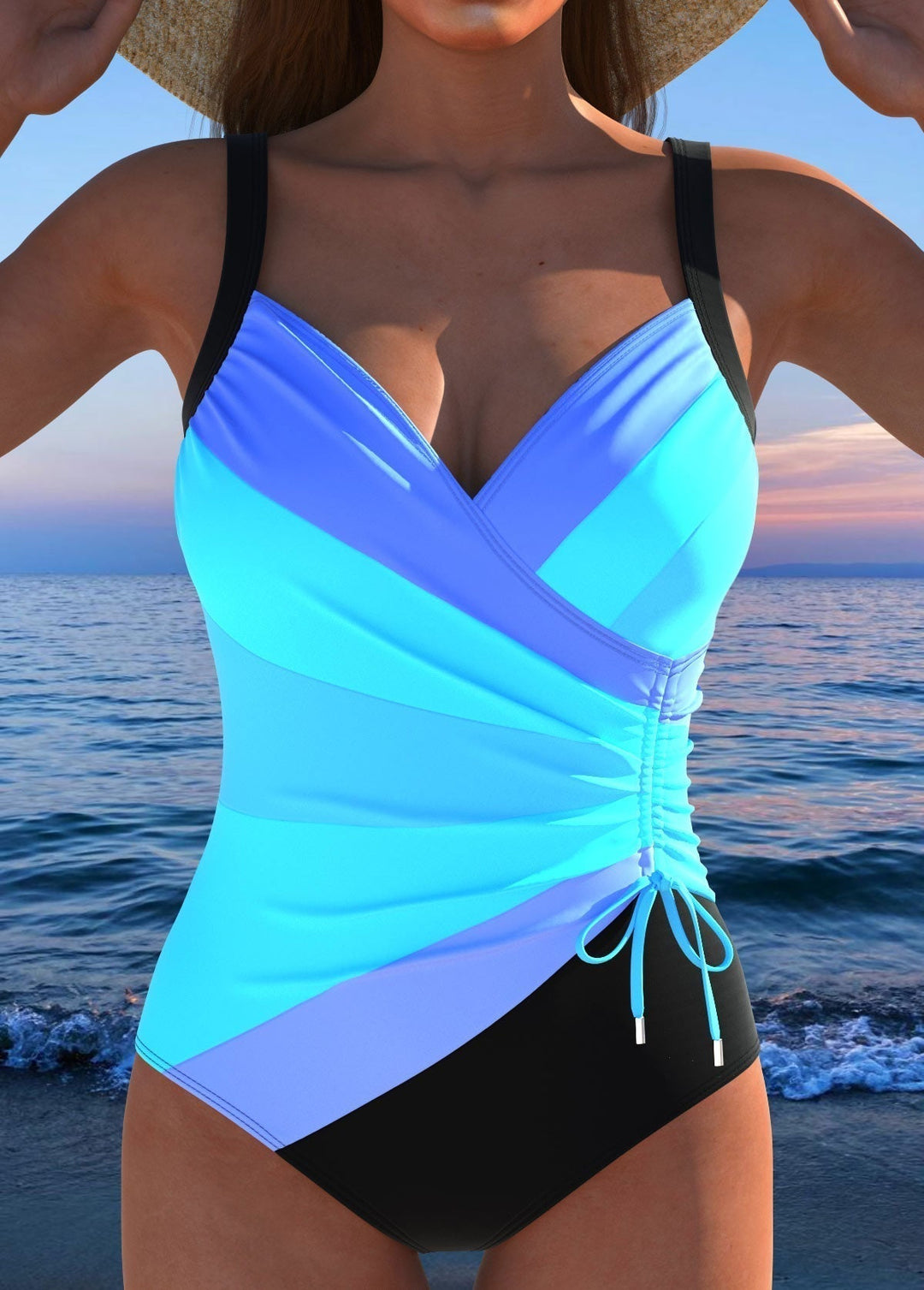Women's Tummy Control Swimsuit Surplice Print Slimming Flattering