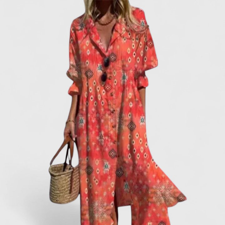 Elegant Boho Dress Women's Vibrant Colorful Print Casual Chic