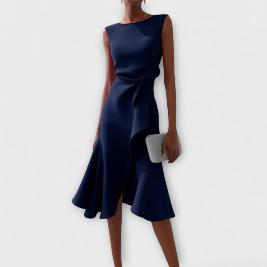 Sophisticated Midi Dress Sleeveless Asymmetric Drape Formal