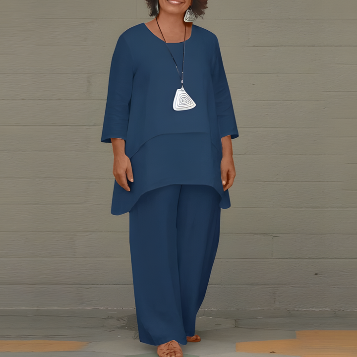 Linen Two-Piece Set Women's Short Sleeve Top Matching Pants Casual