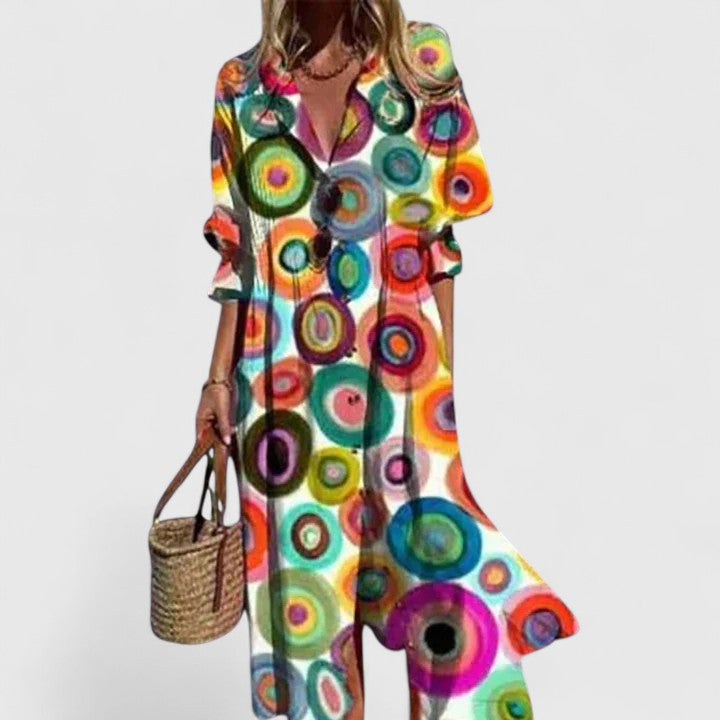 Elegant Boho Dress Women's Vibrant Colorful Print Casual Chic