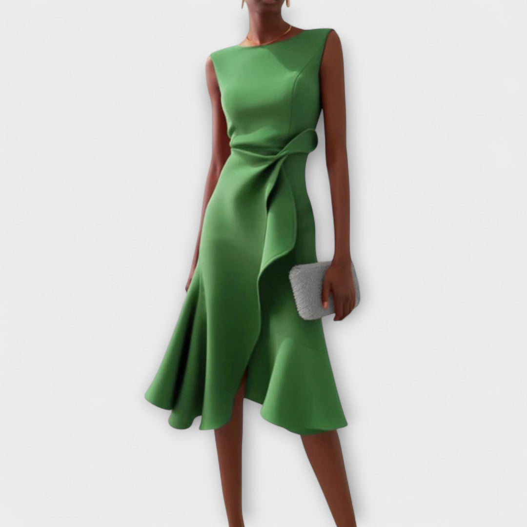 Sophisticated Midi Dress Sleeveless Asymmetric Drape Formal