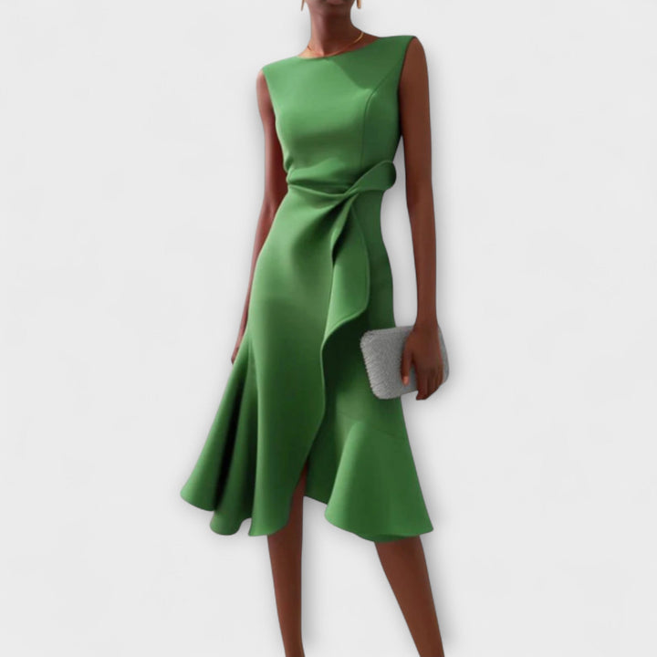Sophisticated Midi Dress Sleeveless Asymmetric Drape Formal