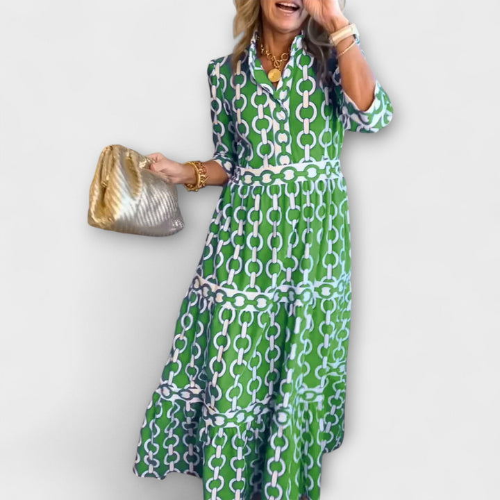 Chain Print Midi Dress Bold Pattern