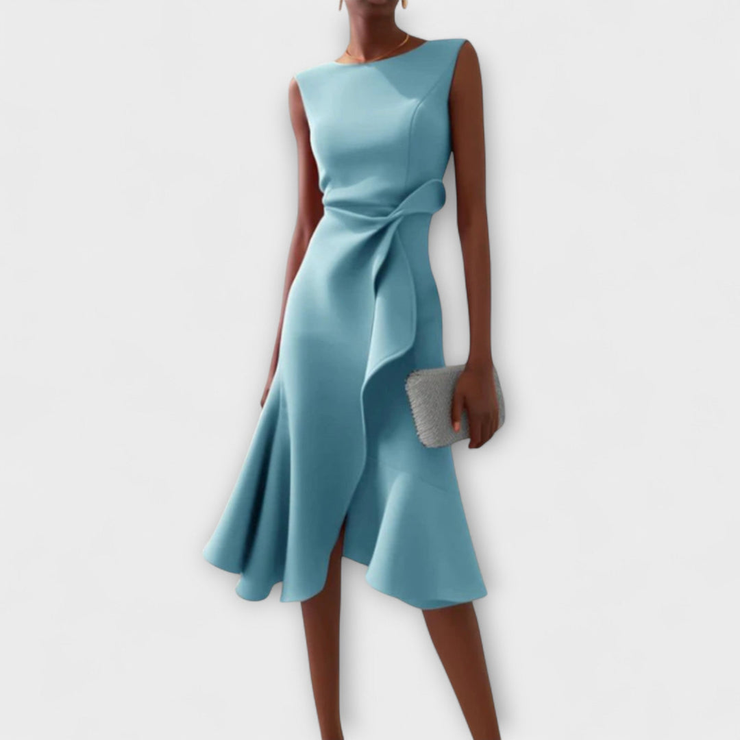 Sophisticated Midi Dress Sleeveless Asymmetric Drape Formal