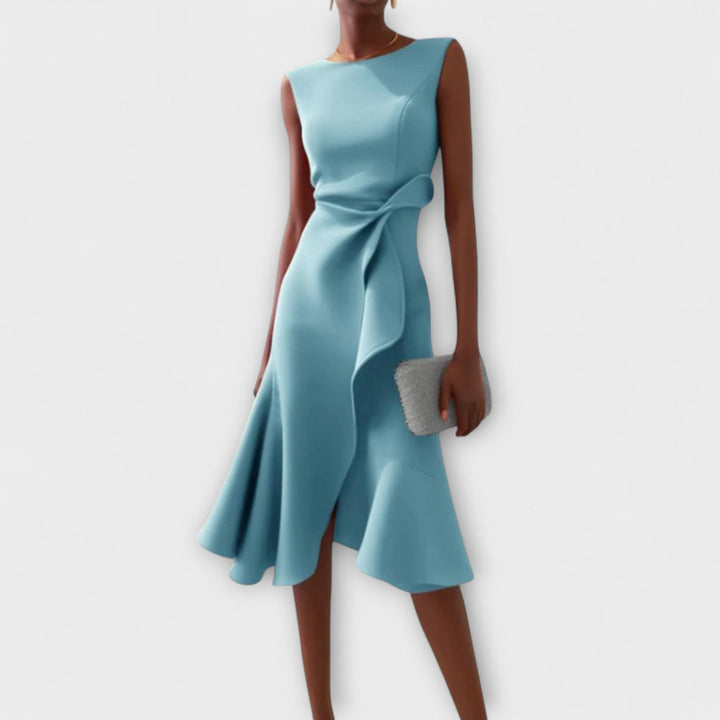 Sophisticated Midi Dress Sleeveless Asymmetric Drape Formal