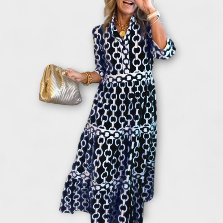 Chain Print Midi Dress Bold Pattern