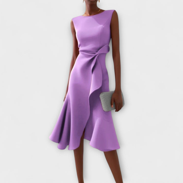 Sophisticated Midi Dress Sleeveless Asymmetric Drape Formal