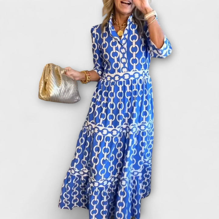 Chain Print Midi Dress Bold Pattern