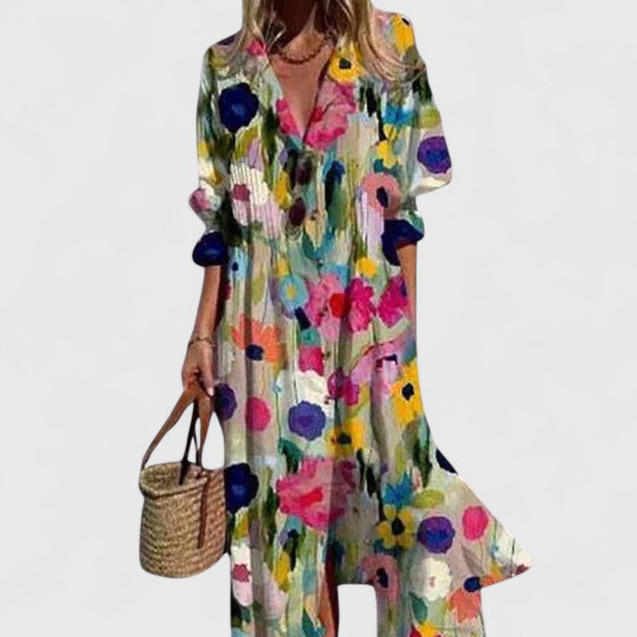 Elegant Boho Dress Women's Vibrant Colorful Print Casual Chic