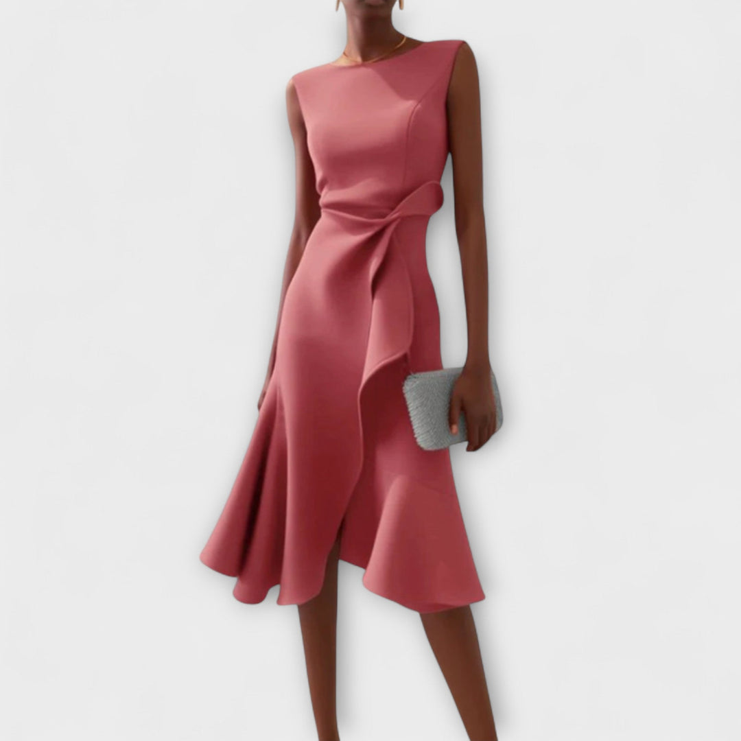 Sophisticated Midi Dress Sleeveless Asymmetric Drape Formal