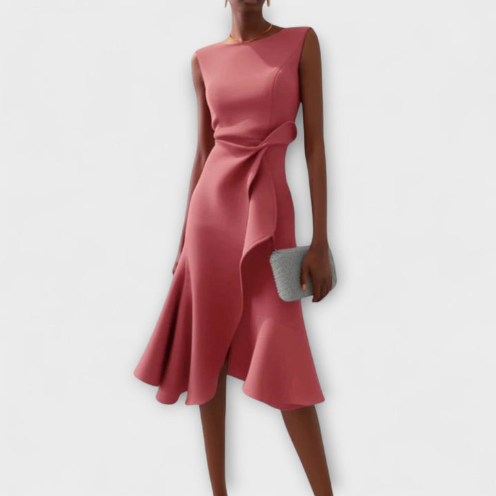 Sophisticated Midi Dress Sleeveless Asymmetric Drape Formal