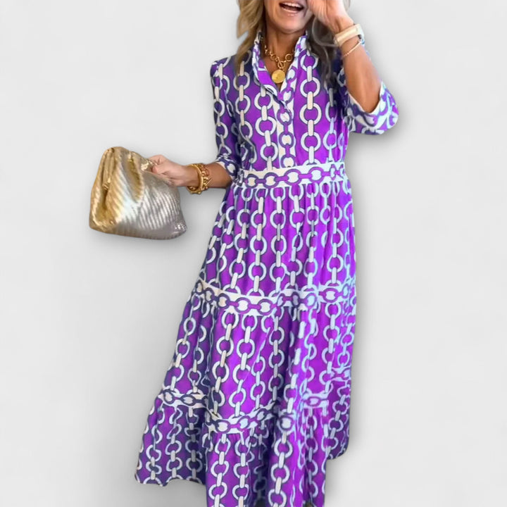 Chain Print Midi Dress Bold Pattern