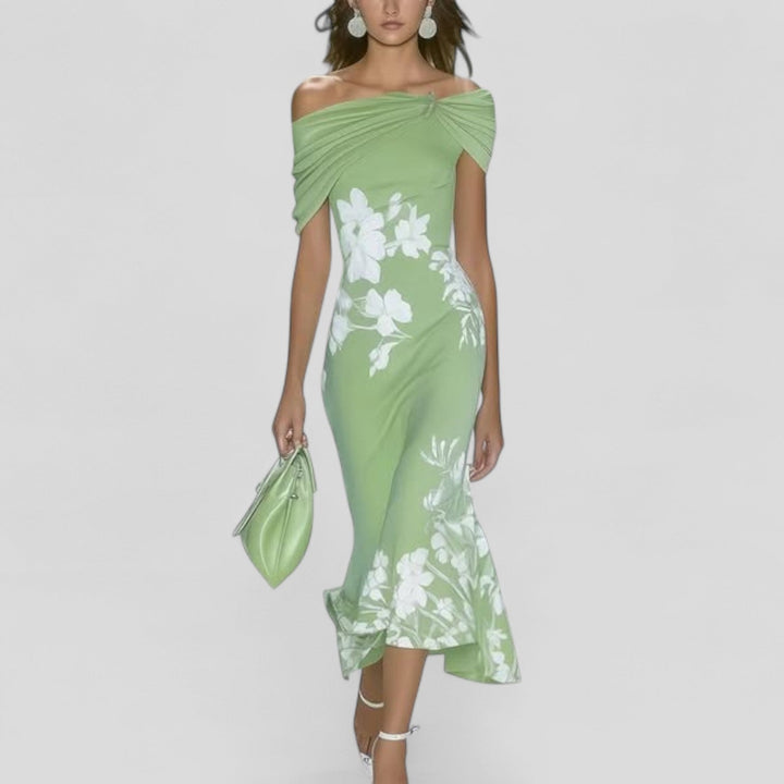 Elegant Midi Dress Women's Statement Print Relaxed Soft Fabric