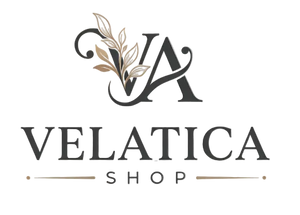 Logo of Velatica Shop with a stylized letter 'V' and 'A' on a white background