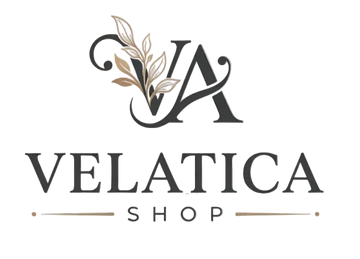Logo of Velatica Shop with a stylized letter 'V' and 'A' on a white background