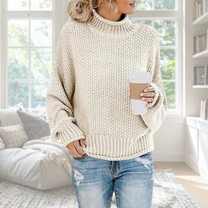 Women's Knit Turtleneck Sweater High Neck Long Sleeve Relaxed Fit