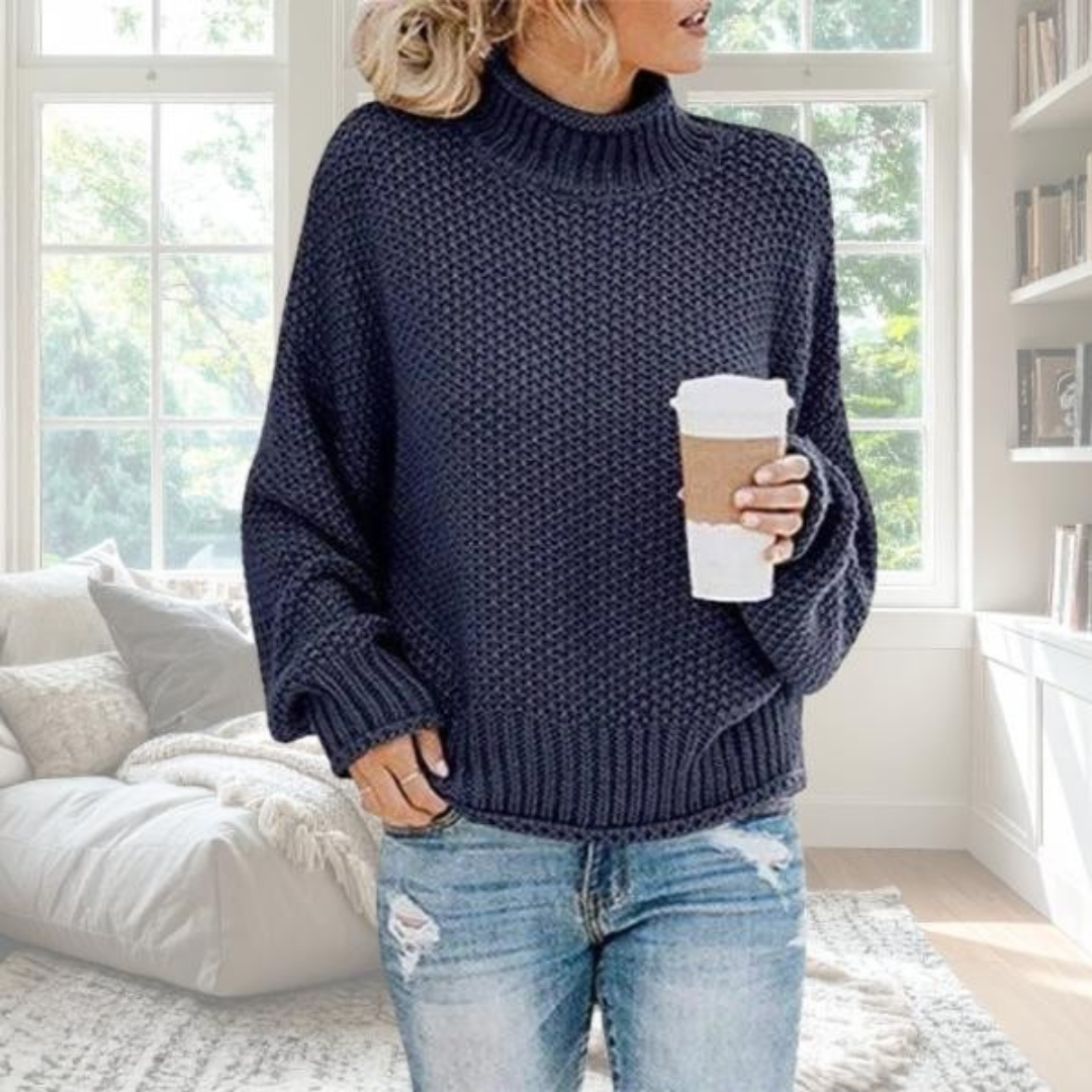 Women's Knit Turtleneck Sweater High Neck Long Sleeve Relaxed Fit