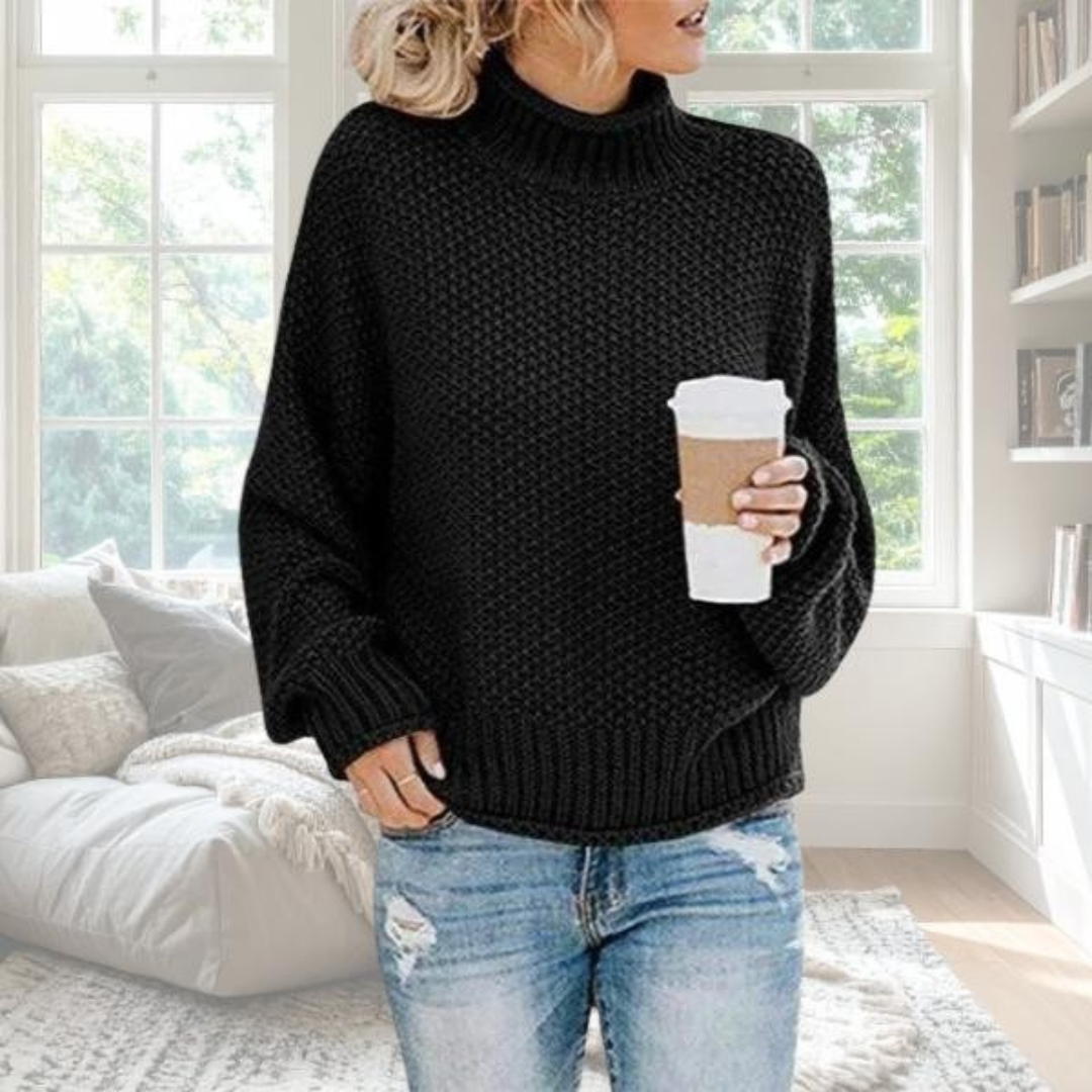 Women's Knit Turtleneck Sweater High Neck Long Sleeve Relaxed Fit