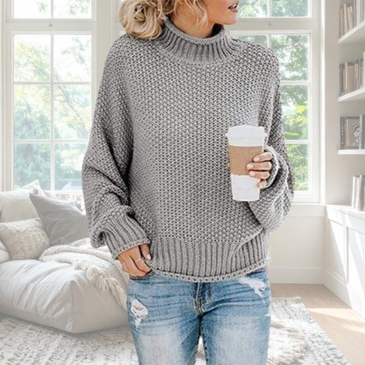 Women's Knit Turtleneck Sweater High Neck Long Sleeve Relaxed Fit