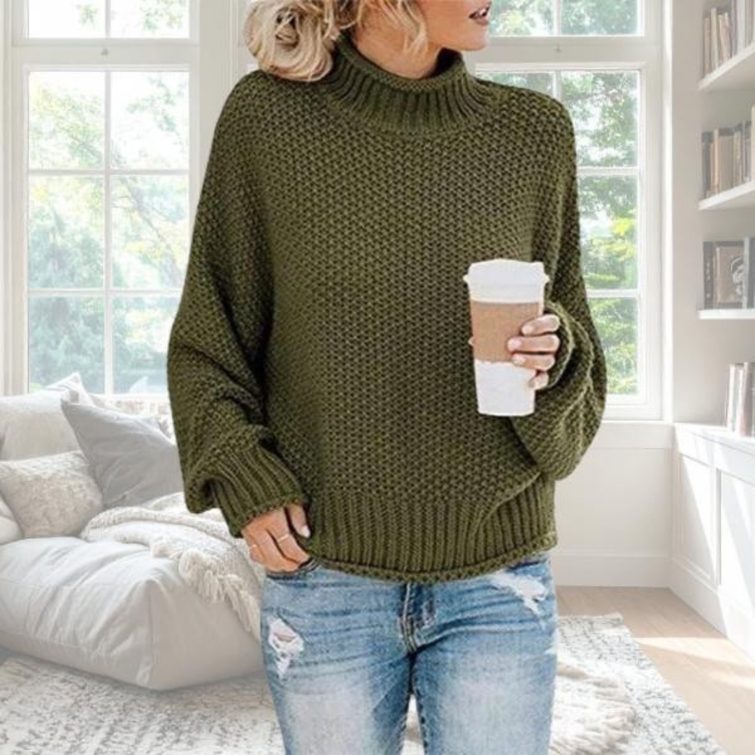 Women's Knit Turtleneck Sweater High Neck Long Sleeve Relaxed Fit