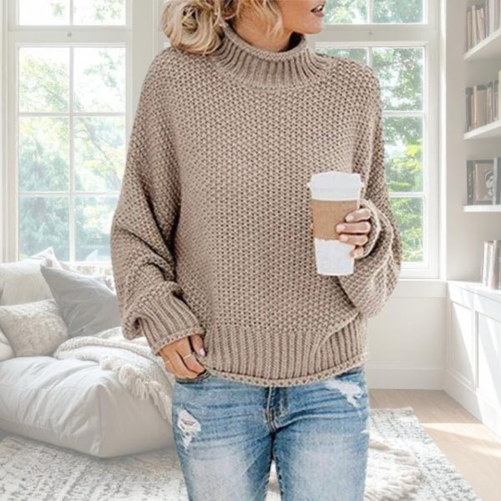 Women's Knit Turtleneck Sweater High Neck Long Sleeve Relaxed Fit