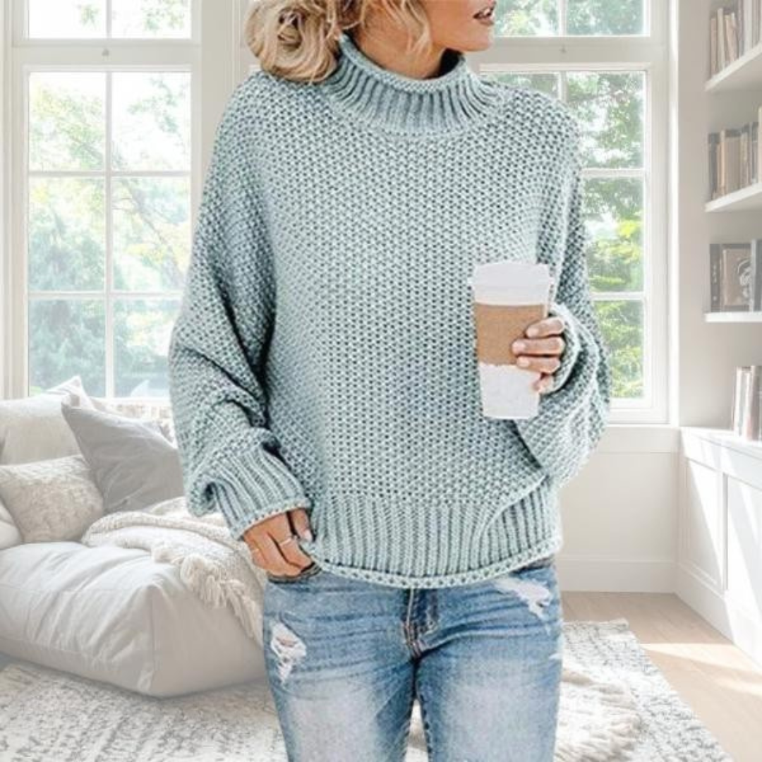 Women's Knit Turtleneck Sweater High Neck Long Sleeve Relaxed Fit