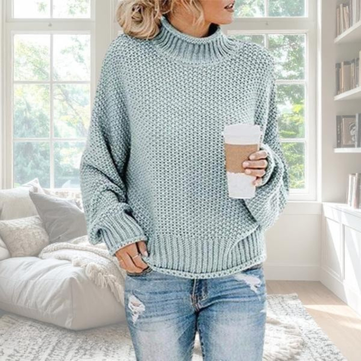 Women's Knit Turtleneck Sweater High Neck Long Sleeve Relaxed Fit