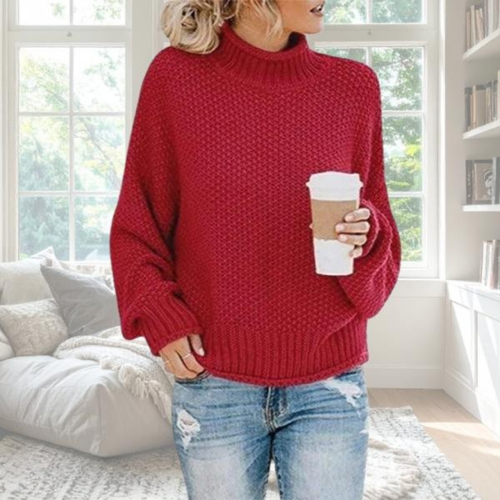 Women's Knit Turtleneck Sweater High Neck Long Sleeve Relaxed Fit