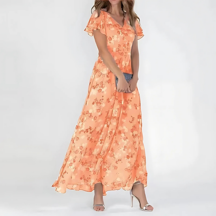 Women's Floral Midi Dress Tummy Flattering Wedding Guest Summer
