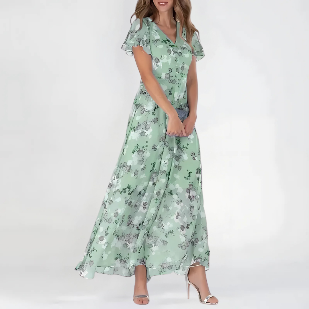 Women's Floral Midi Dress Tummy Flattering Wedding Guest Summer