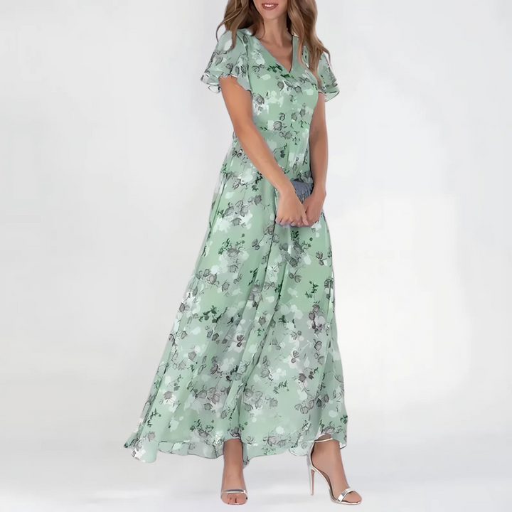 Women's Floral Midi Dress Tummy Flattering Wedding Guest Summer