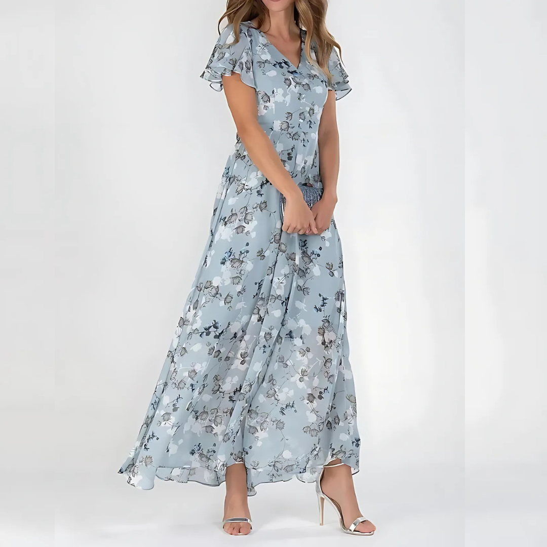 Women's Floral Midi Dress Tummy Flattering Wedding Guest Summer