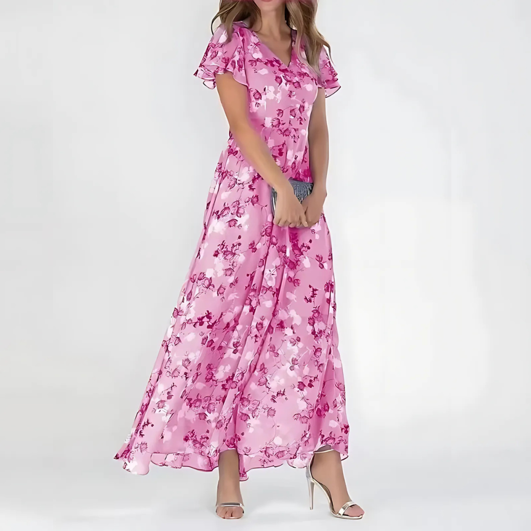 Women's Floral Midi Dress Tummy Flattering Wedding Guest Summer