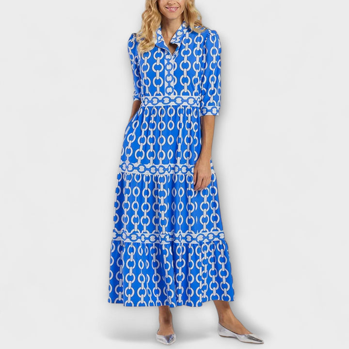 Chain Print Midi Dress Bold Pattern