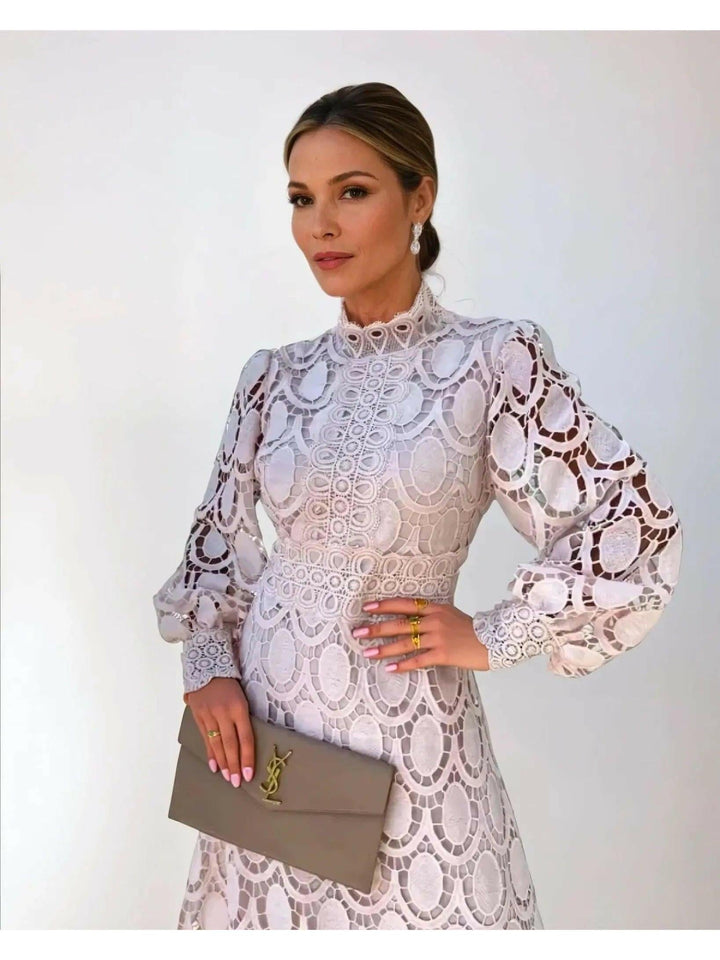Lace Midi Dress Tailored Fit Gala to Dinner Style
