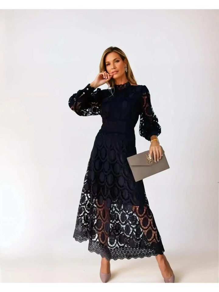 Lace Midi Dress Tailored Fit Gala to Dinner Style