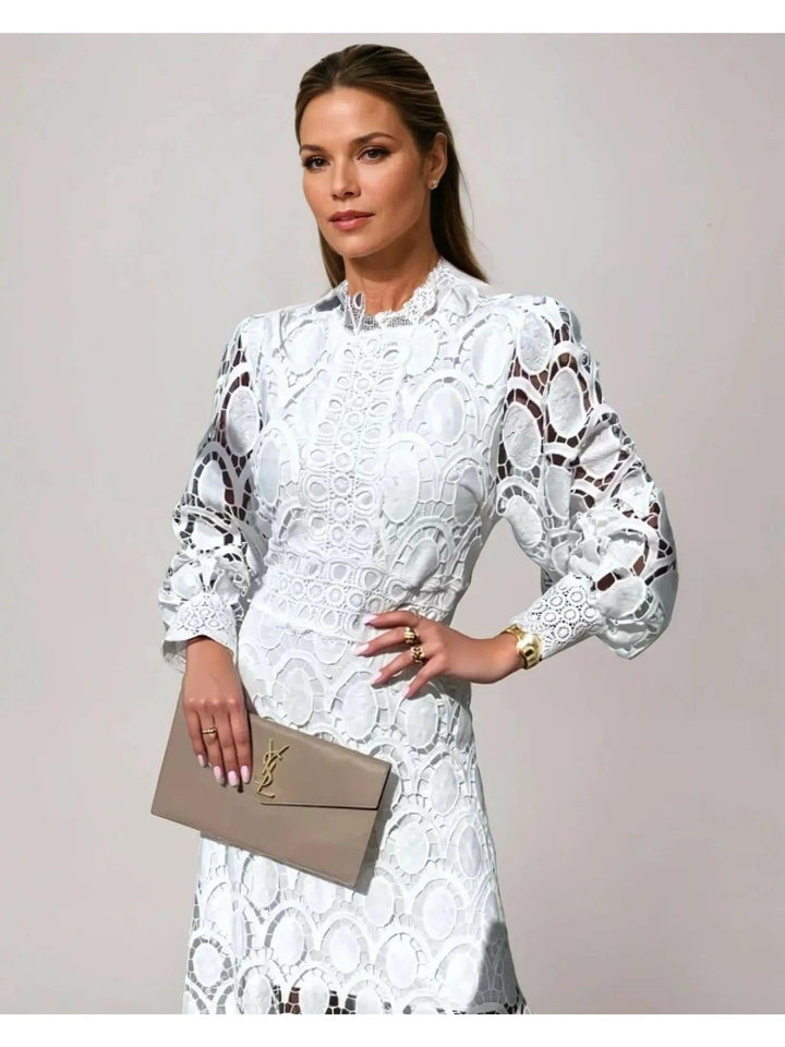 Lace Midi Dress Tailored Fit Gala to Dinner Style