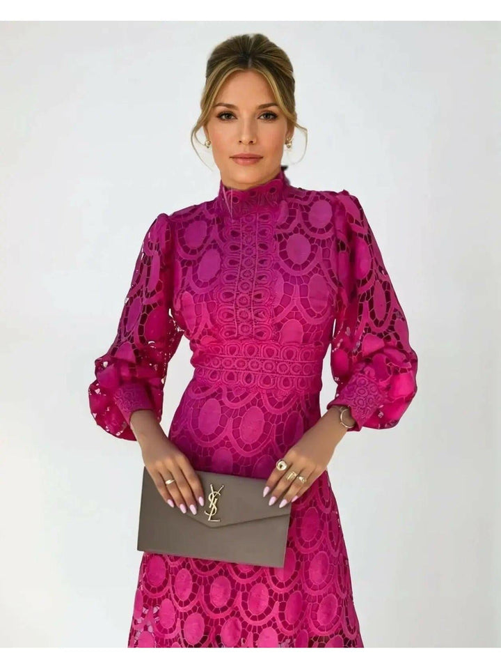 Lace Midi Dress Tailored Fit Gala to Dinner Style