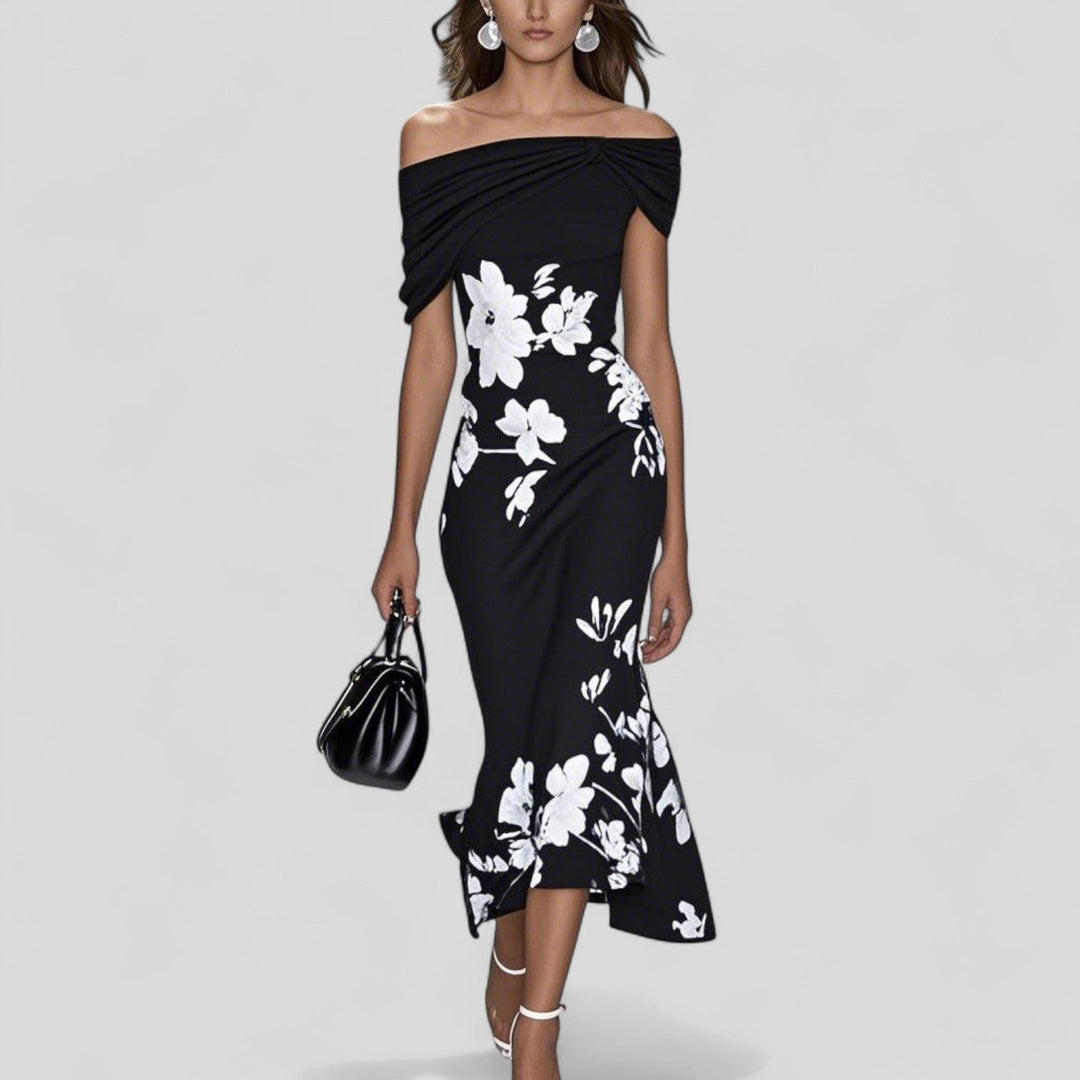 Elegant Midi Dress Women's Statement Print Relaxed Soft Fabric