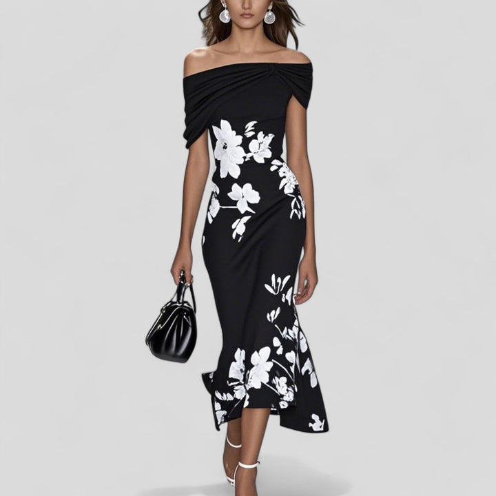 Elegant Midi Dress Women's Statement Print Relaxed Soft Fabric