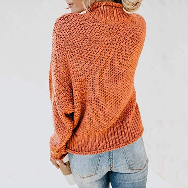 Women's Knit Turtleneck Sweater High Neck Long Sleeve Relaxed Fit