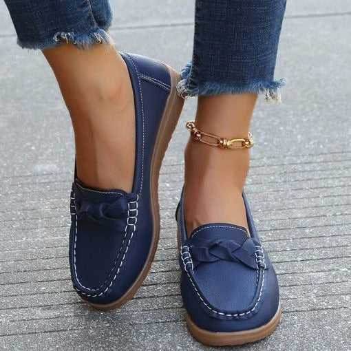 Women's Leather Loafers Slip On Cushioned Walking Shoes