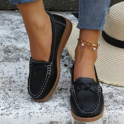 Women's Leather Loafers Slip On Cushioned Walking Shoes