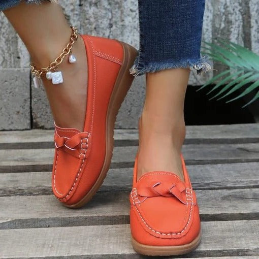 Women's Leather Loafers Slip On Cushioned Walking Shoes